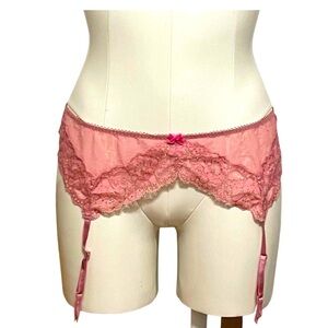 VICTORIA'S SECRET Dream Angels dusty rose & gold lace garter belt M/L, NWT